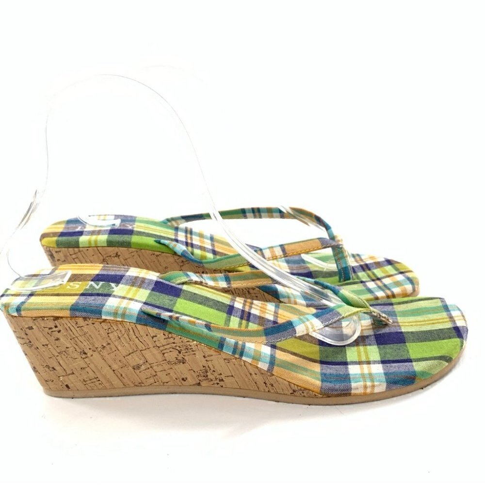 Esny sandals size 10 multicolored plaid wedge thong flip flops vintage y2k